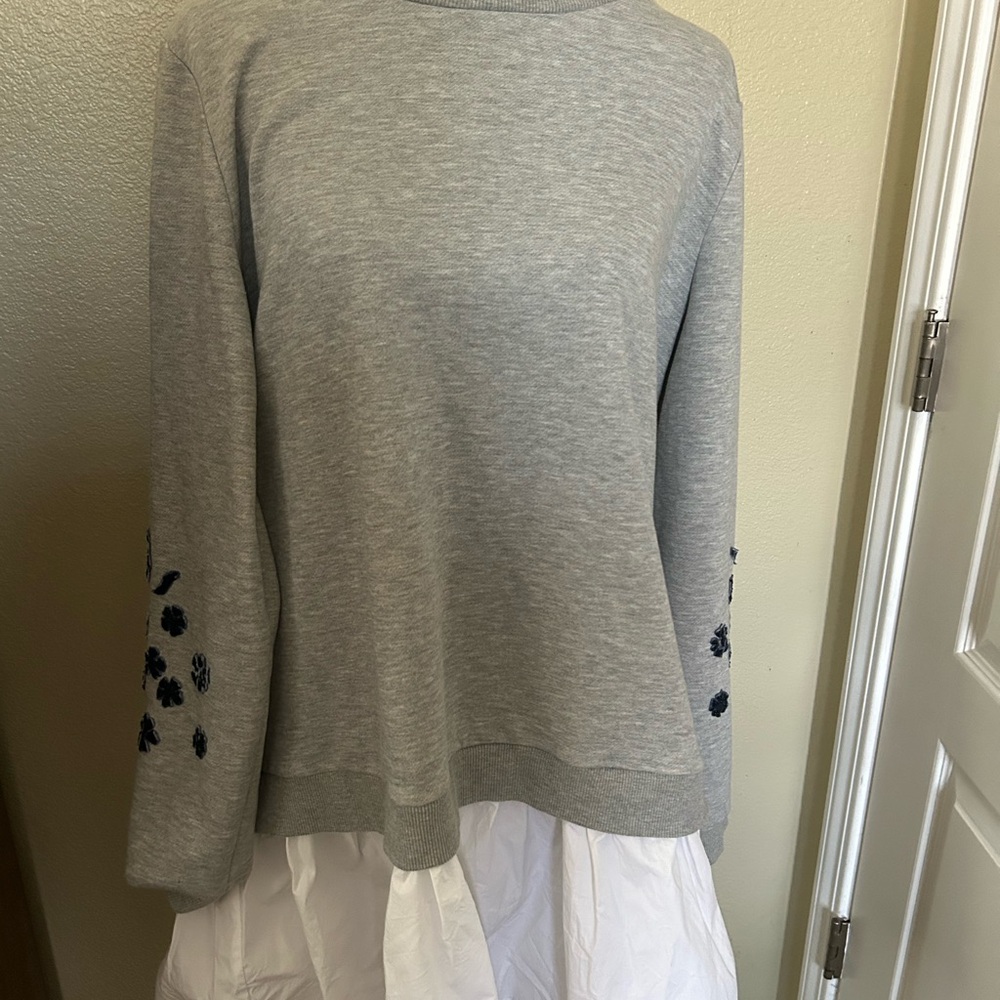 Gray Sweater with Navy flower Accents
